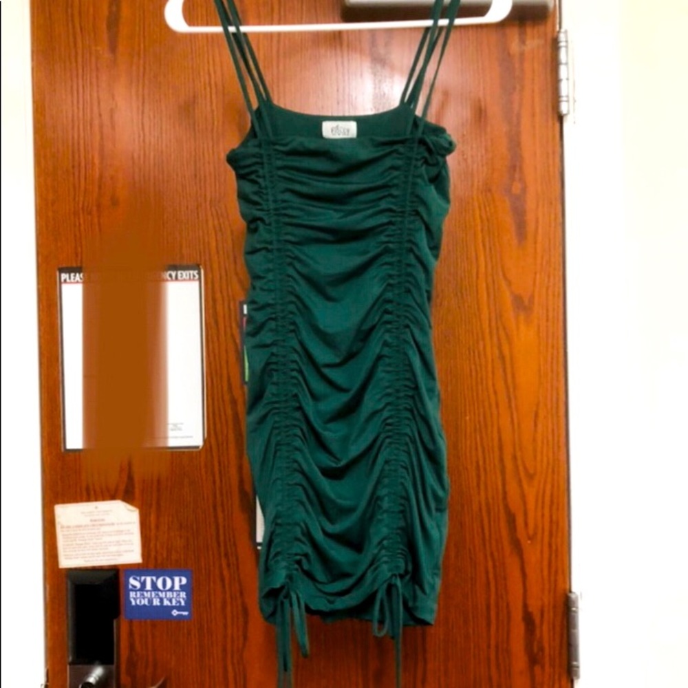 Ruched Scrunched tie dark emerald green dress